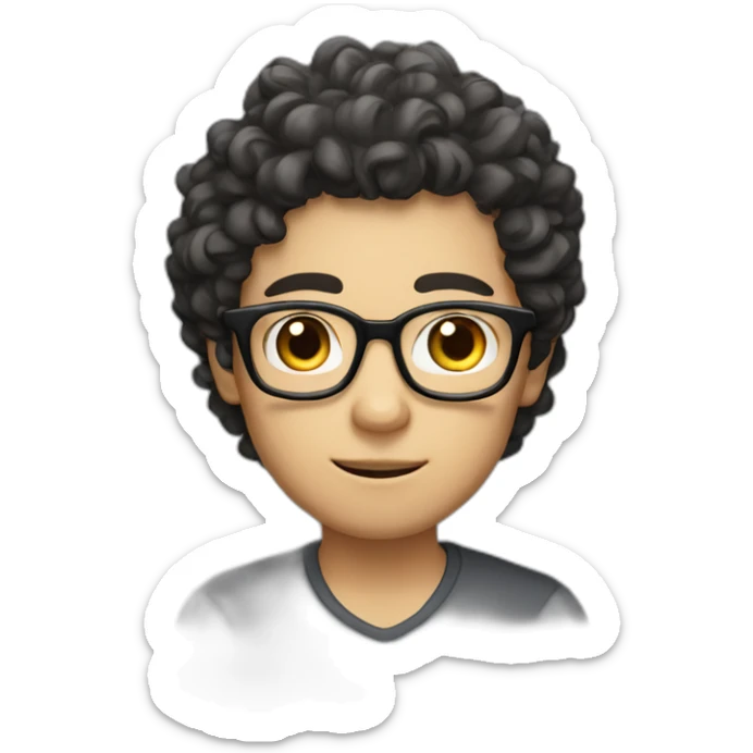 Big eyes, fair complexion, wearing glasses, long hair, only a little curly, Asian man sticker