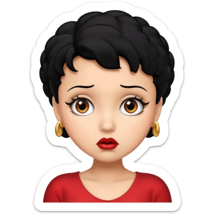 Do not change the face I already created, I want her with Betty boop face and black hair confused sticker