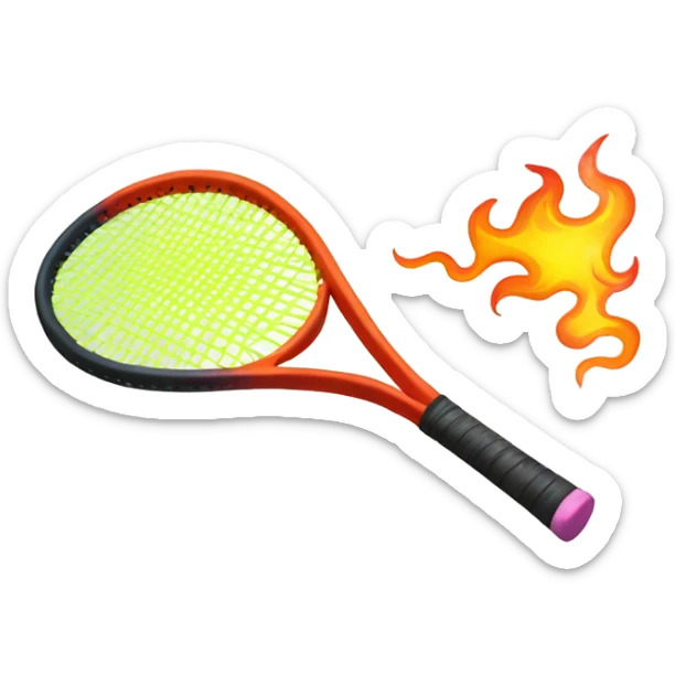 Horizontal Tennis racquet with fire coming of the back sticker