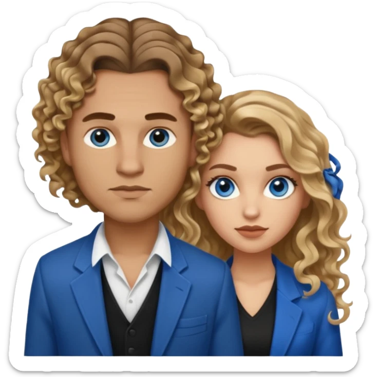 A light skinned gangster couple. She has brown blonde balayage and long curls. He has brown hair and a fade haircut. Both blue eyes sticker