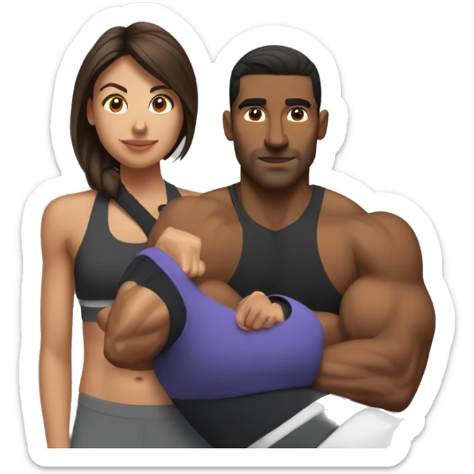 Brown man at the gym With a female trainer with muscles sticker