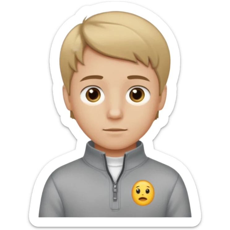 boy with dark blonde hair middle part with a quarter zip and a ' overhemd' underneath sticker