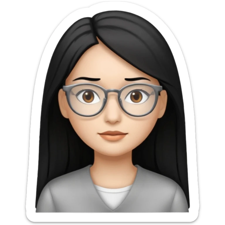 Cabelo preto liso olhos castanho cor da pele prata óculos mulher cabelos compridos sticker