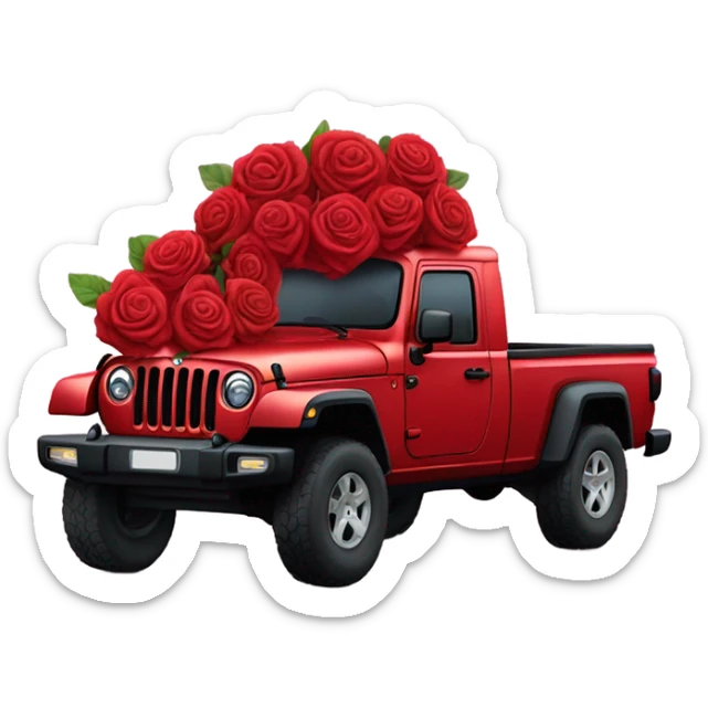 Realistic Red Jeep Gladiator with the truck bed full of roses. sticker