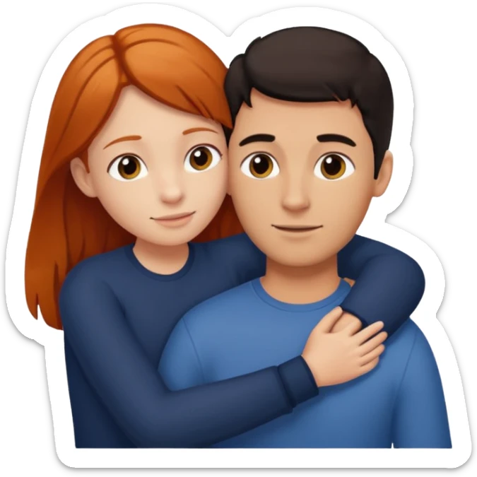 A tall dark-haired tanned man and a small ginger-haired girl hugging sticker