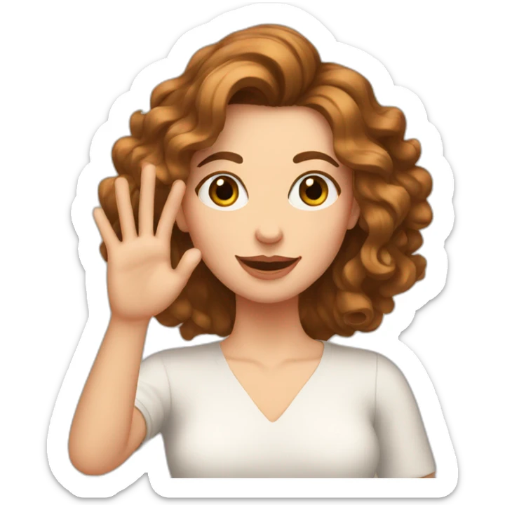 white woman, brown wavy hair, making heart gesture by hands, long earrings sticker