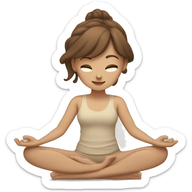 white girl with brown hair doing yoga in beige tones  sticker