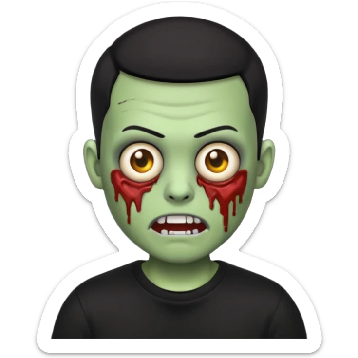 zombie emoji with buzz cut black hair and black t-shirt  sticker