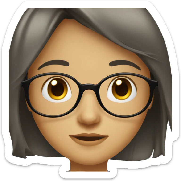 girl with long dark hair with bangs and hazel eyes and glasses sticker