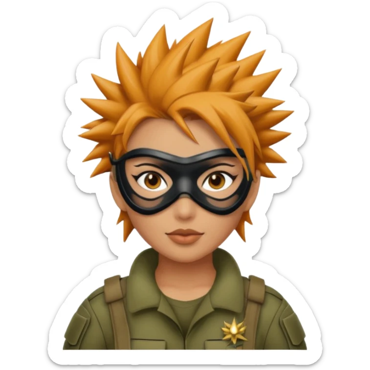 woman soldier with hair style wearing mask sticker