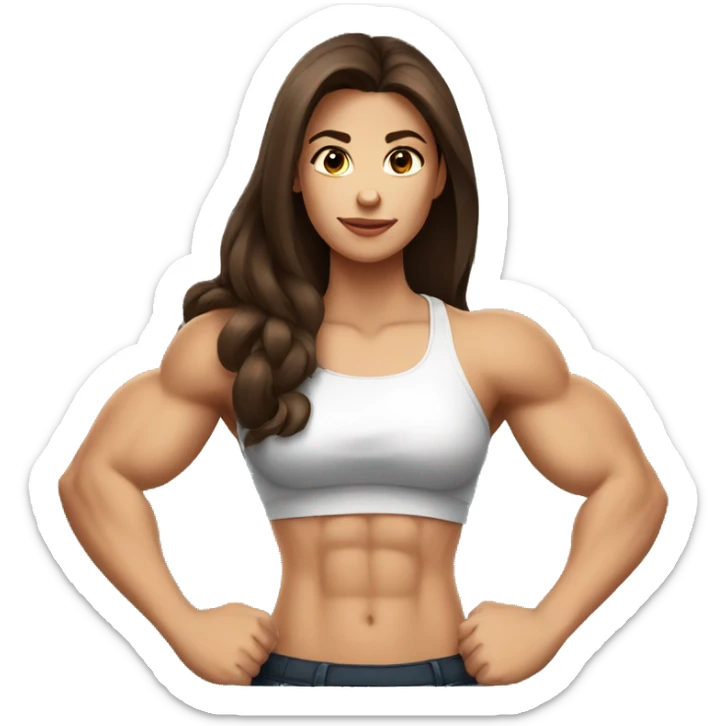 Strong muscle arm brunette girl wearing sleeves. hair down sticker