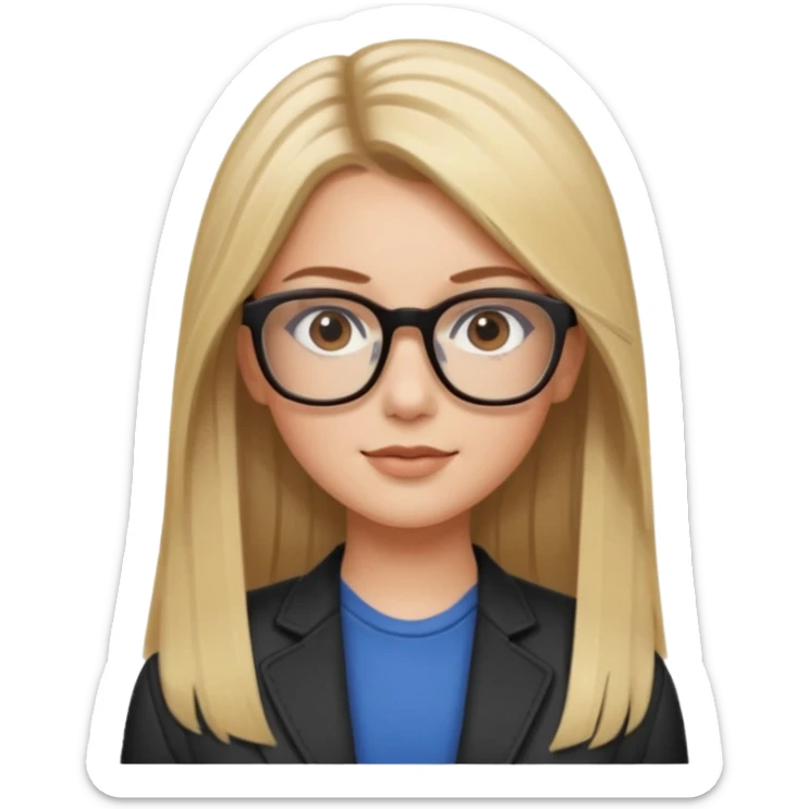Chica blanca con cabello liso largo balayage (rubio con cafe), ojos cafe obcuro con lentes cuadrados sticker