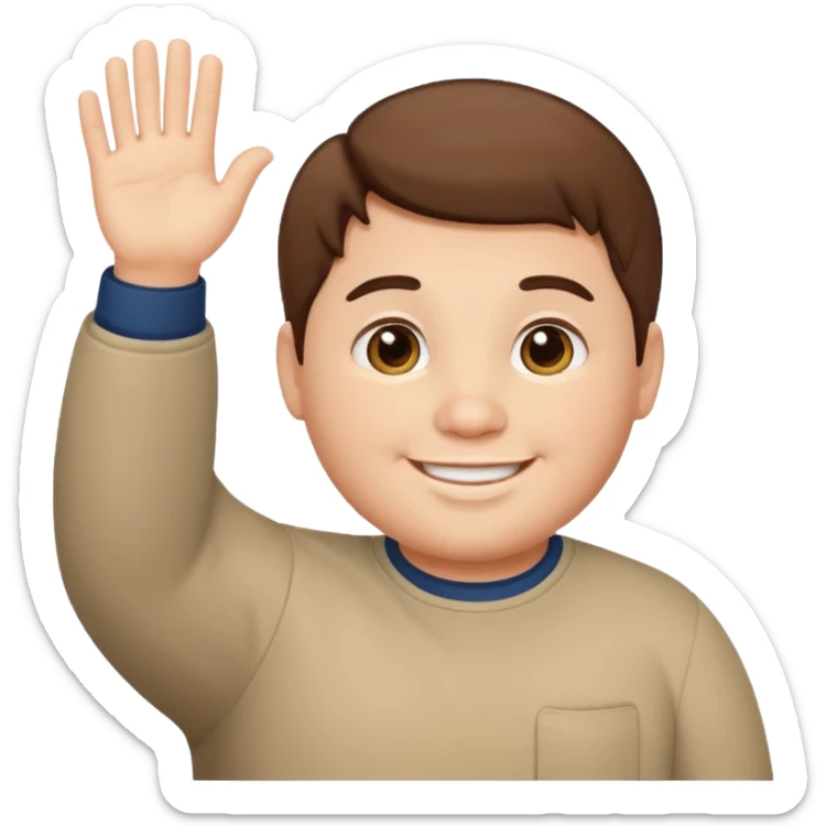 make a short brown hair guy who is chubby we can only see his head and he is waving sticker