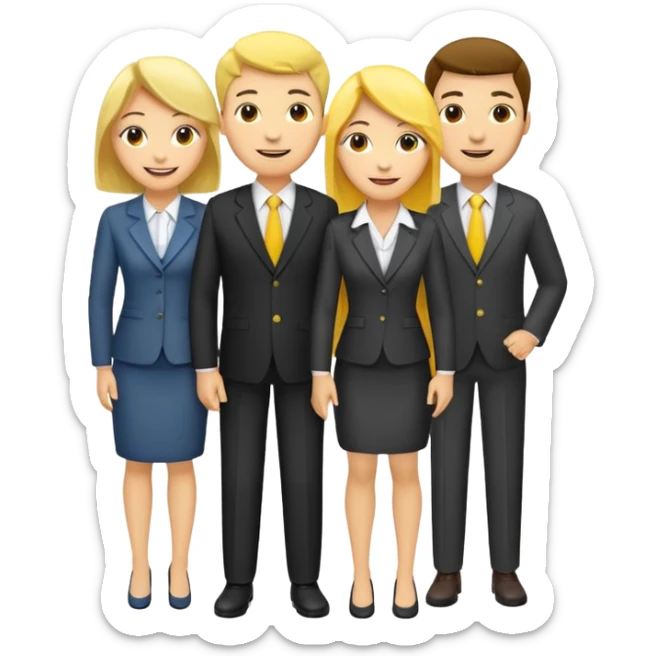 4 people, two man and two women,yellow skin office style sticker