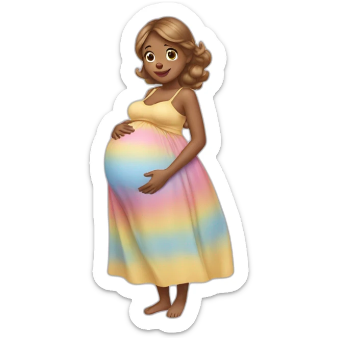 pregnant woman wearing a care bear dress sticker