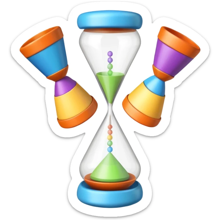 a juggling toy shaped like an hourglass: two colorful cones connected at the tips, spinning in the air sticker