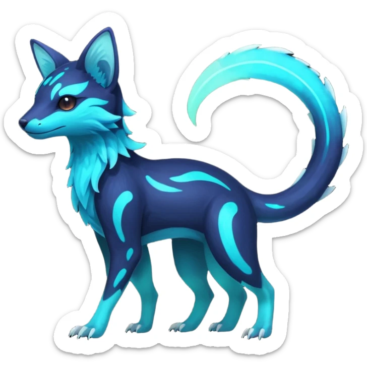 Rare realistic dark-neon glowing bioluminescent edgy badass epic pretty beautiful handsome gorgeous aesthetic colorful vibrant Vernid-Trico-species-Fakemon-creature by LiLaiRa, 4 legs, 1 tail, random markings, (full body) sticker