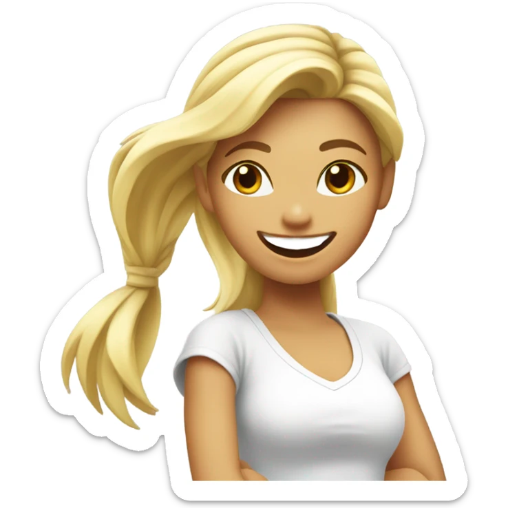 Blond girl smiling in with Zumba logo on white t-shirt sticker