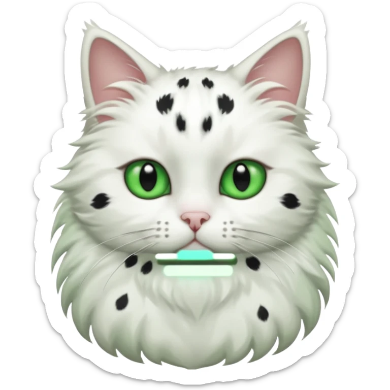 um gato branco com manchas pretas  olho preto e verde só manchas pretas corpo completo sticker