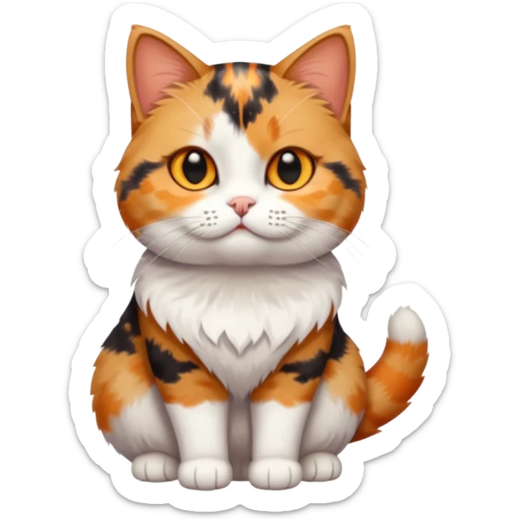 full body calico tabby + white cat with small head and short but chubby body sticker