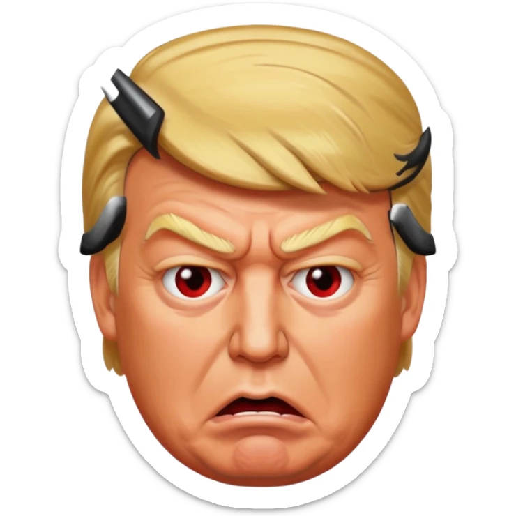 Donald Trump is vey very very furious. Red with anger. photorealistic sticker