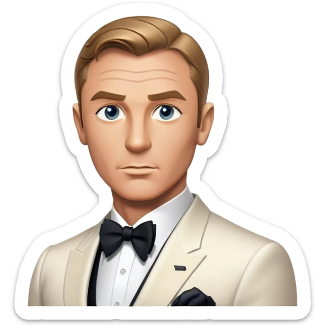Cinematic Realistic James Bond Pop Culture Emoji, depicted with suave sophistication and dynamic action rendered with crisp details and cinematic lighting that capture his legendary cool. sticker