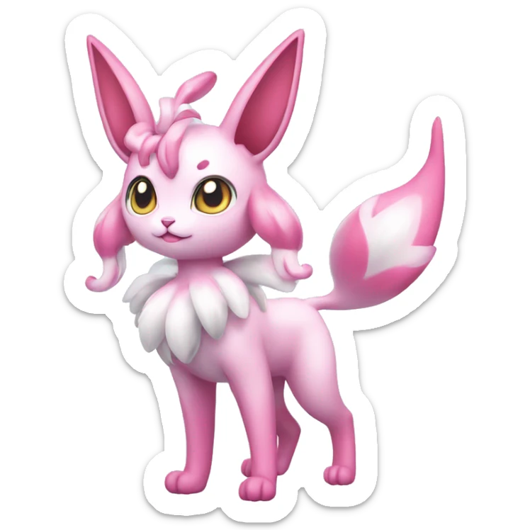 Shiny Pink Sylveon-Fairy-type-Fakémon-Cat full body sticker