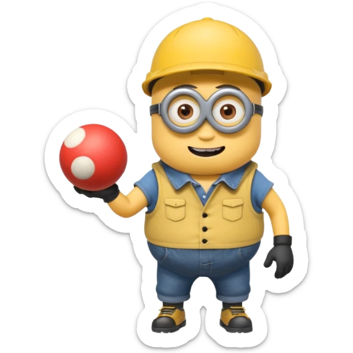 Minion joyeux avec une casquette qui joue avec une boule de pétanque sticker