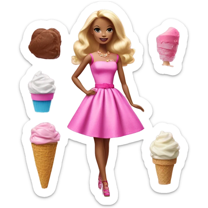 Barbie eat ice cream and She wears a pink dress sticker