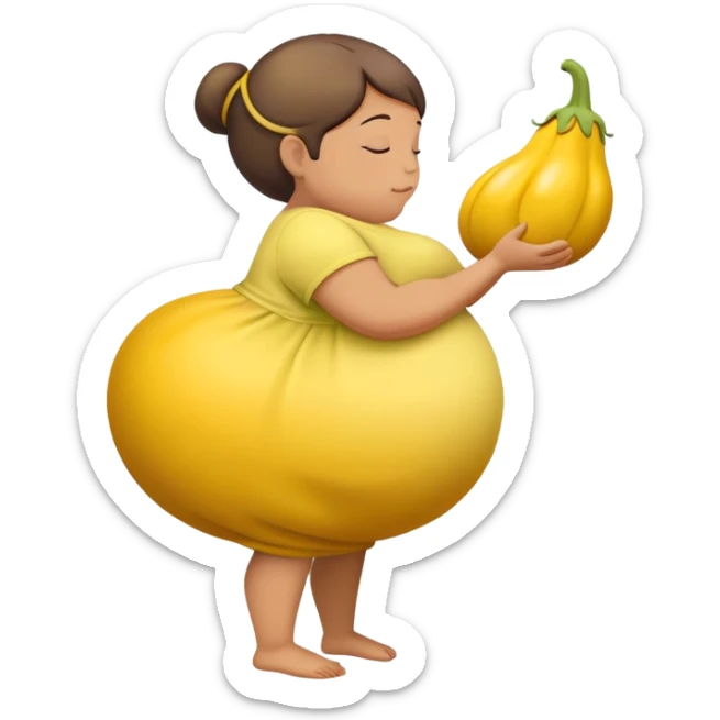 pregnant person with a yellow eggplant attached, bowing person in profile sticker