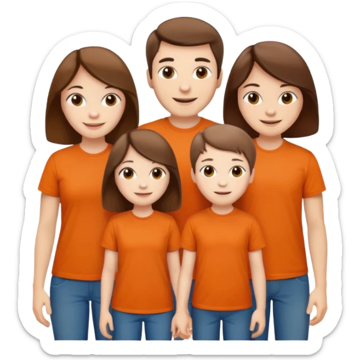 family aill white / browm hair / orange t-shirt sticker