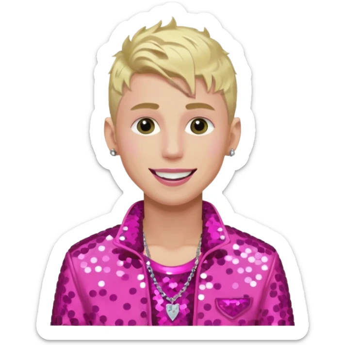 Machine Gun Kelly with blonde hair, dark pink sequin outfit sticker