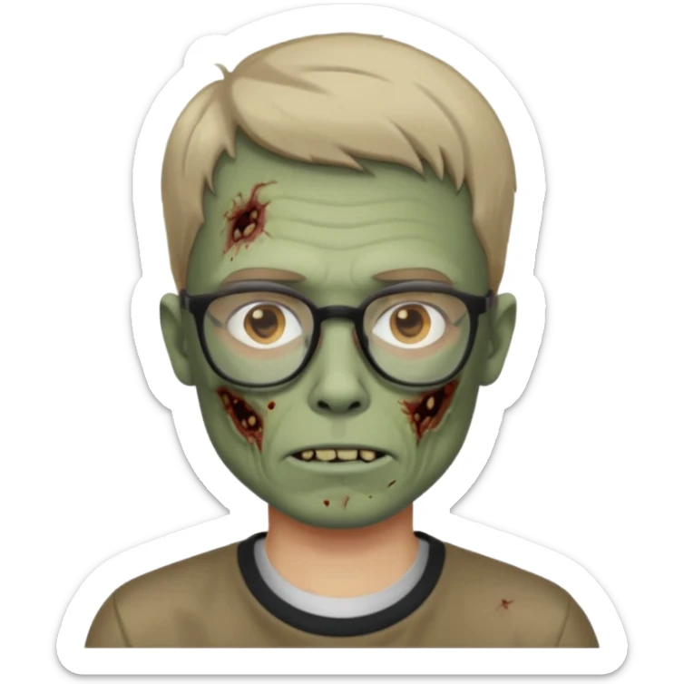 zumbi masculino, óculos fino, cabelo baixo sticker