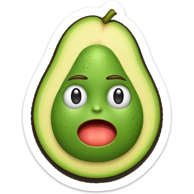 Emoji of a stressed-out avocado 🥑 trying to pay online bills with tiny arms. sticker