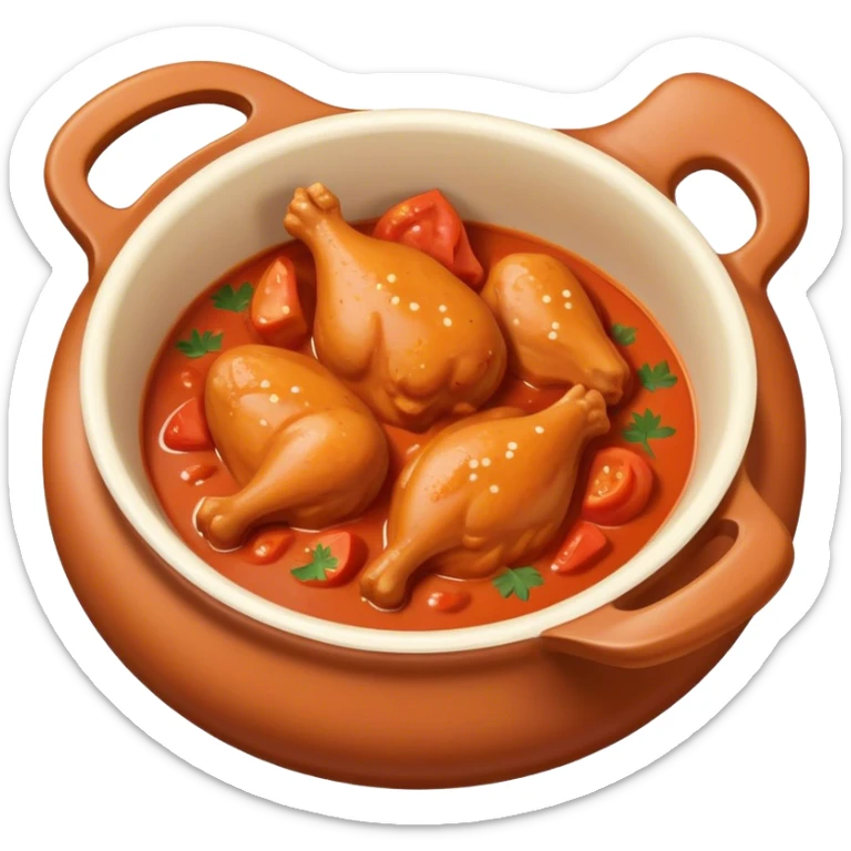 Cinematic Realistic Butter Chicken Dish Emoji, depicted with tender chicken simmered in a creamy tomato‚Äêbased sauce rendered with rich textures and dynamic, appetizing lighting. sticker