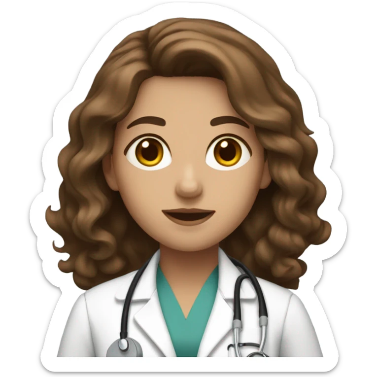 Female brown eyes long brown wavy hair doctor  sticker