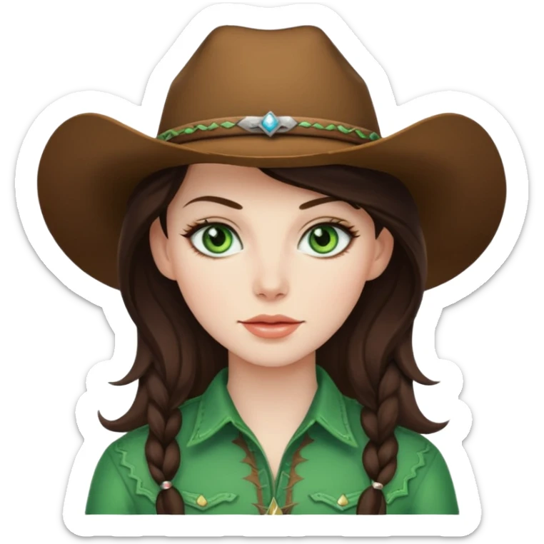 Brunette cow girl green eyes pale skin sticker