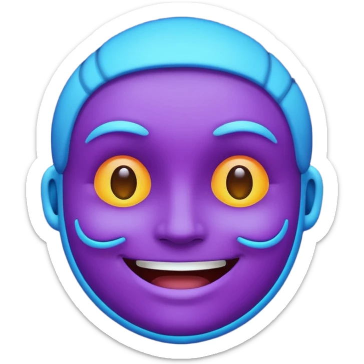 glowing face emoji, smiling, purple and blue neon color, dark background sticker