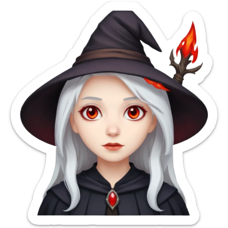 Young witch with white hair and red eyes  sticker