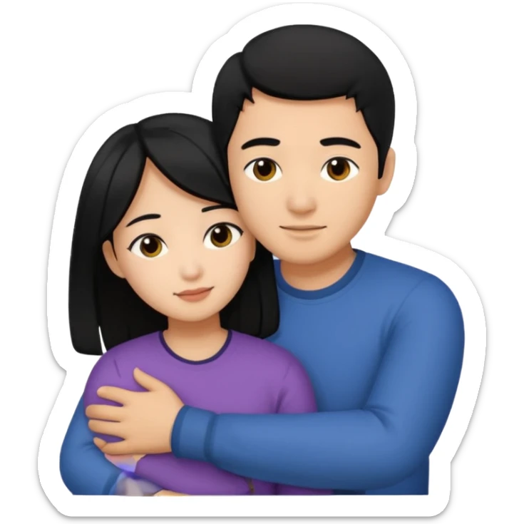 Asian Man black hair hugging girl with black hair sticker