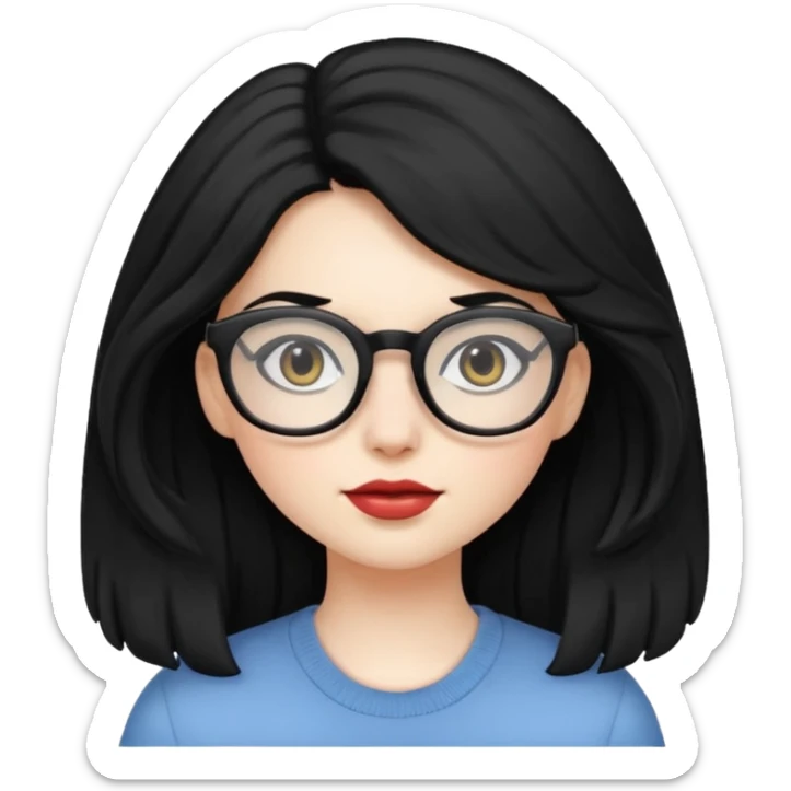 Pale girl with big black hair and glasses  sticker