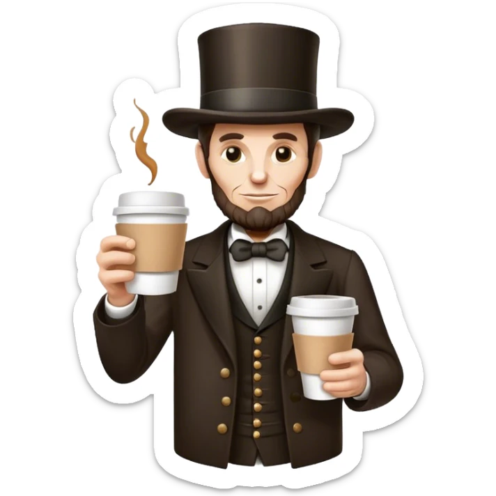 Abraham Lincoln with his hat, as a logo on a to-go coffee cup but he is a white male sticker