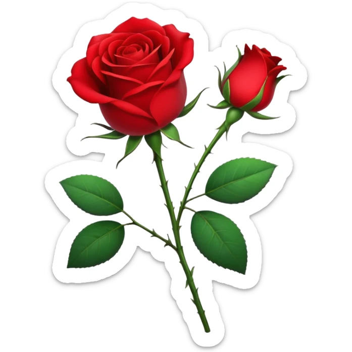 Generate a high-quality image of a single rose flower with stem and leaves, realistic color and shading, smooth gradient colors, no human figures, no facial features, no brand markings, simple white background, high-resolution.
 sticker