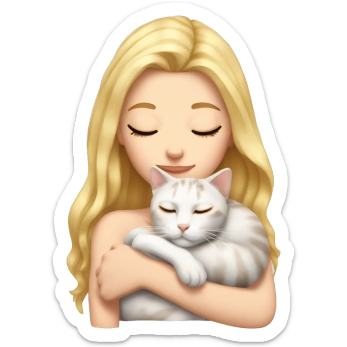 White girl blonde hair sleeping with calico kitty sticker