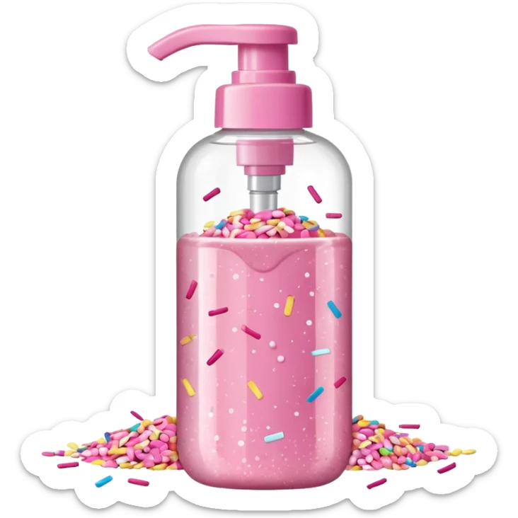 Pink shower gel light pink bottle with sprinkles and confeti on the bottle with a flip cap sticker