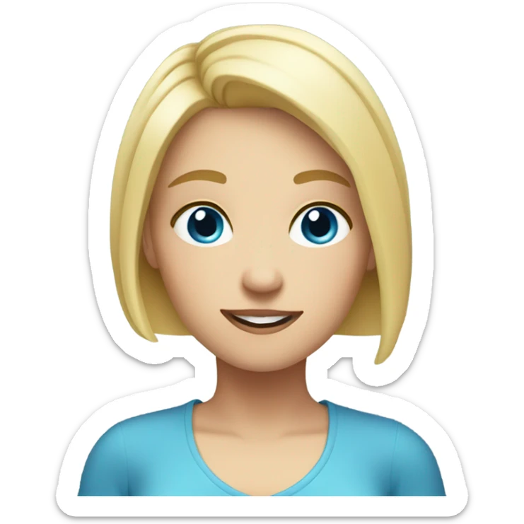 blonde girl with short hair ,blue eyes,holding a phone  sticker