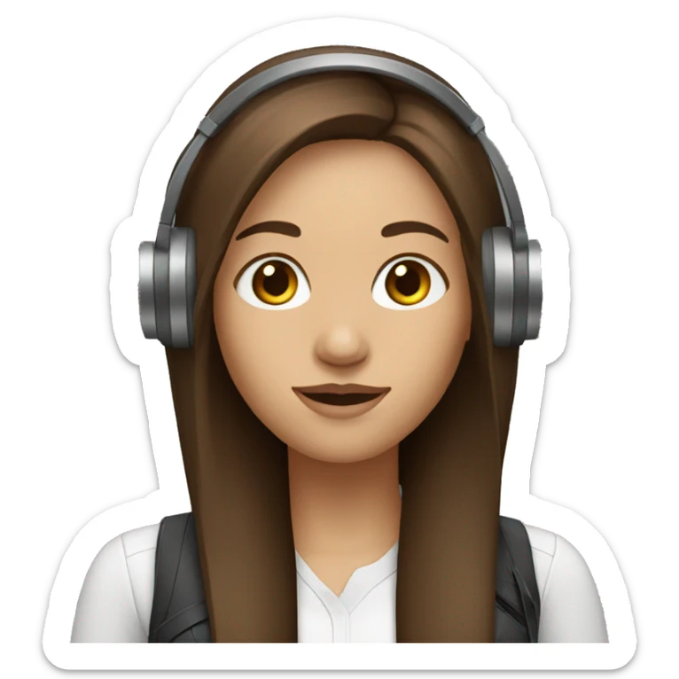 woman with headset and mic, long brown straight hair sticker
