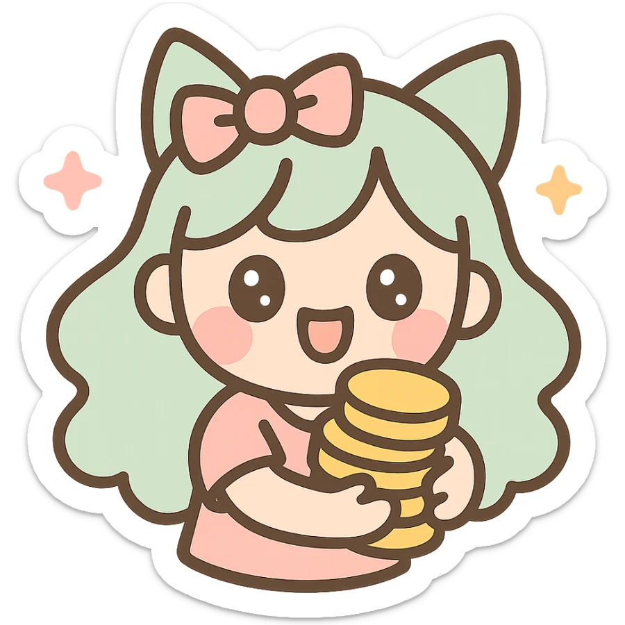 anime style icon representing greed, with a character clutching gold or money sticker