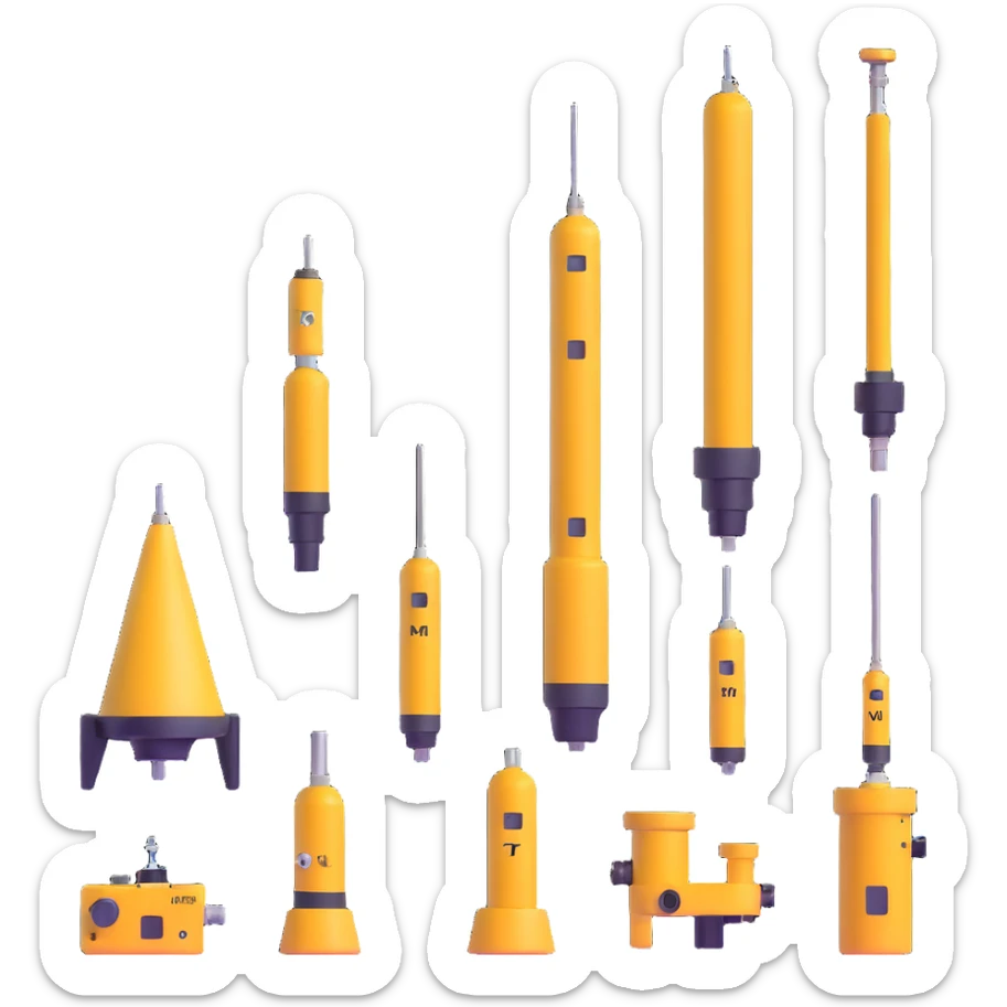 Collection of marine geology equipment including gravity corers, CTD sensors, and multi-beam sonar devices sticker