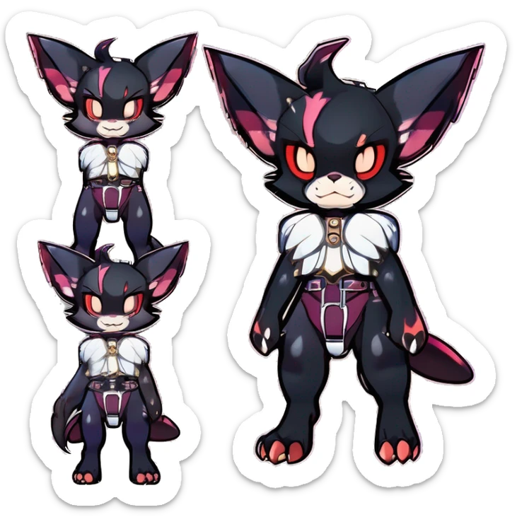cool punk kawaii anime edgy distinguished elegant beautiful fantasy black ethereal nargacuga-bat-zorua-sphynx-Quiana-Fakemon collar harness with big fangs full body sticker